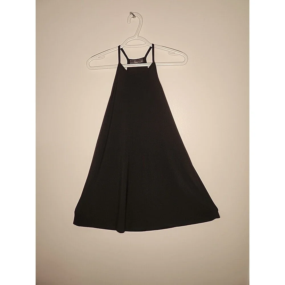 WOMENS Piner Black Dress Spaghetti Straps Extra Short Night Club Dress